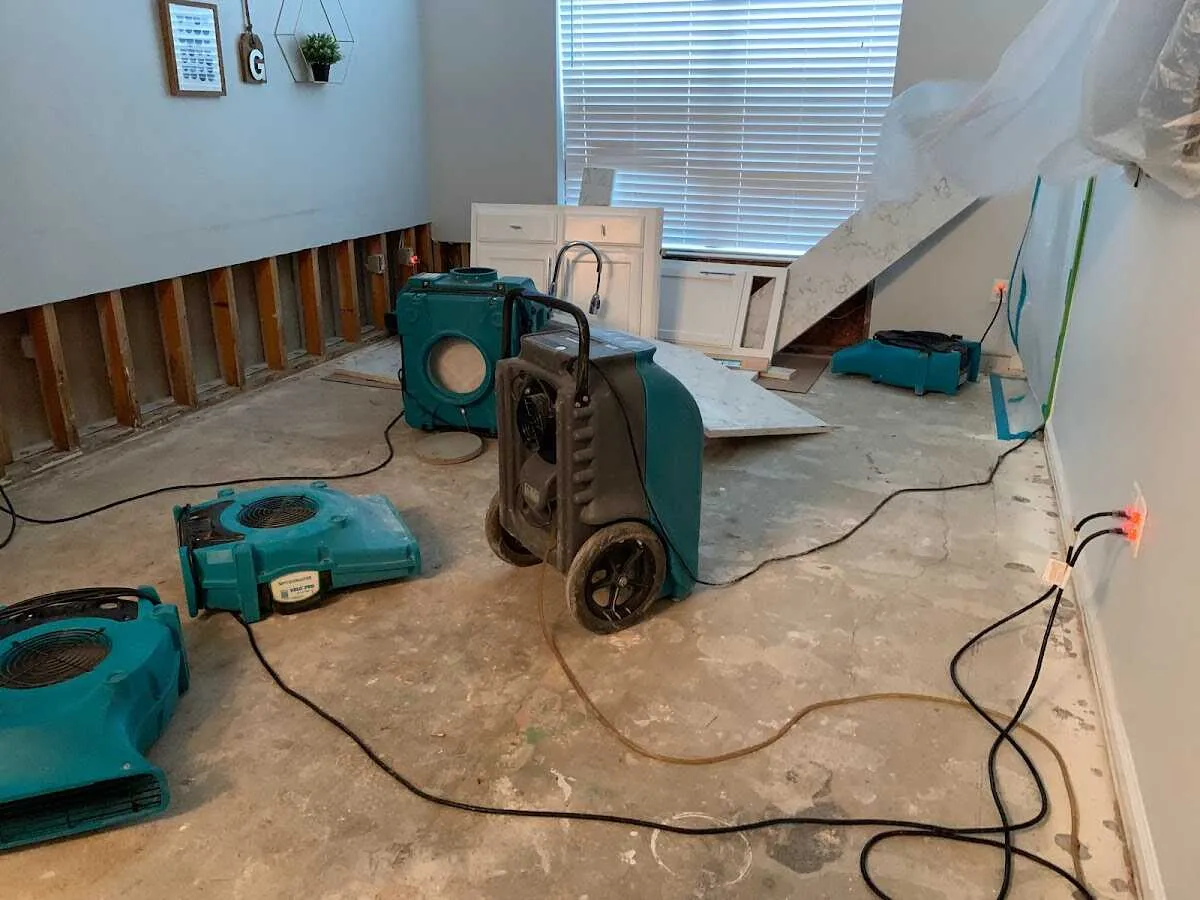 Dehumidifier in flood-cut room for Water Damage Restoration in Chelmsford